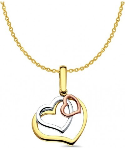 14K Tri Color Gold 3 Hearts Pendant 26mmX20mm with 16 Inch To 22 Inch 1.2MM Width 14K Yellow Gold Side DC Rolo Cable Chain Ne...