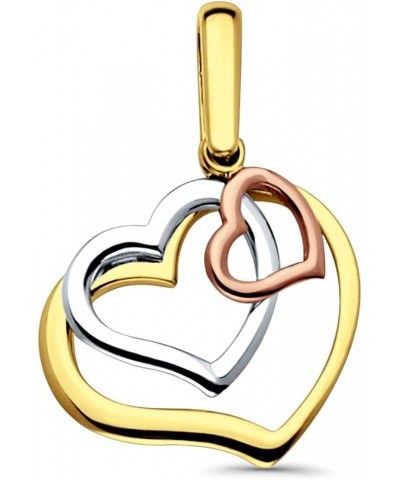 14K Tri Color Gold 3 Hearts Pendant 26mmX20mm with 16 Inch To 22 Inch 1.2MM Width 14K Yellow Gold Side DC Rolo Cable Chain Ne...