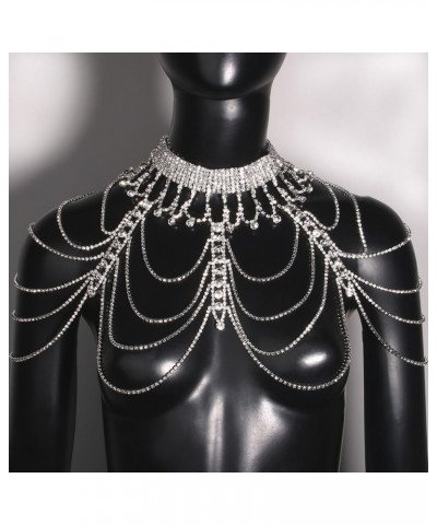 Bridal Rhinestone Shoulder Necklace Body Collar Jewelry Luxury Tassel Crystal Shoulder Harness Chain Wedding for Women fashio...