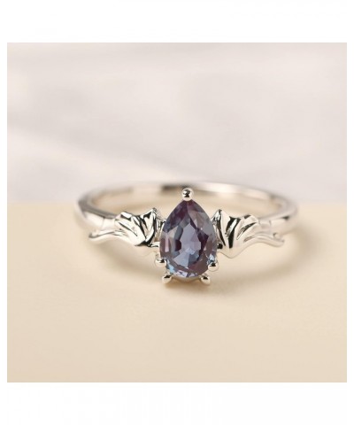 S925 Sterling Silver Gemstone Ring Pear Shaped 7X5 MM Unique Bat Ring Animal Promise Ring Gifts for Women Girls Created Alexa...