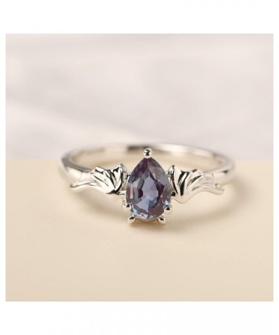 S925 Sterling Silver Gemstone Ring Pear Shaped 7X5 MM Unique Bat Ring Animal Promise Ring Gifts for Women Girls Created Alexa...