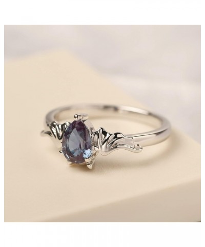 S925 Sterling Silver Gemstone Ring Pear Shaped 7X5 MM Unique Bat Ring Animal Promise Ring Gifts for Women Girls Created Alexa...