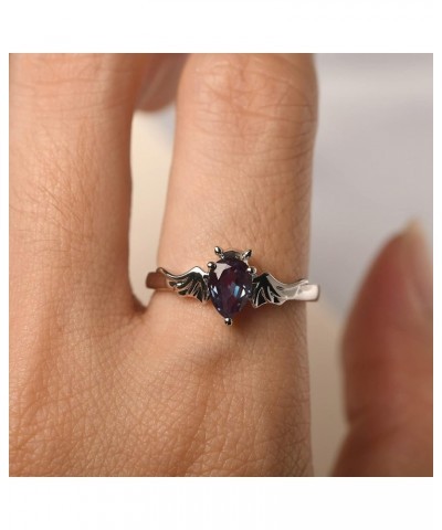 S925 Sterling Silver Gemstone Ring Pear Shaped 7X5 MM Unique Bat Ring Animal Promise Ring Gifts for Women Girls Created Alexa...