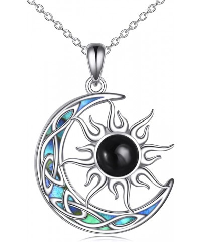 Sun and Moon Necklace for Women 925 Sterling Silver Celtic Crescent Moon Pendant Blue Opal/White Opal/Abelone Shell/Labradori...