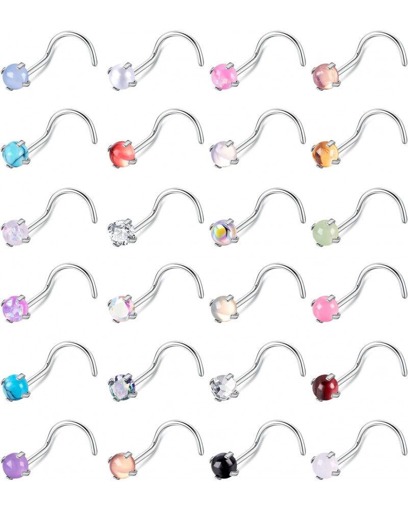 24Pcs 20G 316L Stainless Steel Nose Rings Studs for Women Men L Shaped Nose Studs CZ Created-Opal Nose Piercing Jewelry S $8....