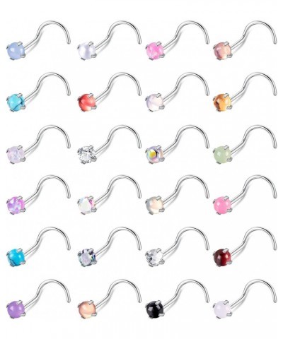 24Pcs 20G 316L Stainless Steel Nose Rings Studs for Women Men L Shaped Nose Studs CZ Created-Opal Nose Piercing Jewelry S $8....