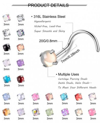 24Pcs 20G 316L Stainless Steel Nose Rings Studs for Women Men L Shaped Nose Studs CZ Created-Opal Nose Piercing Jewelry S $8....