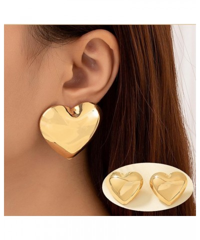 Chunky Heart Earrings for Women Girls Gold Statement Heart Earrings Silver Heart Stud Earrings Hypoallergenic Earrings Jewelr...