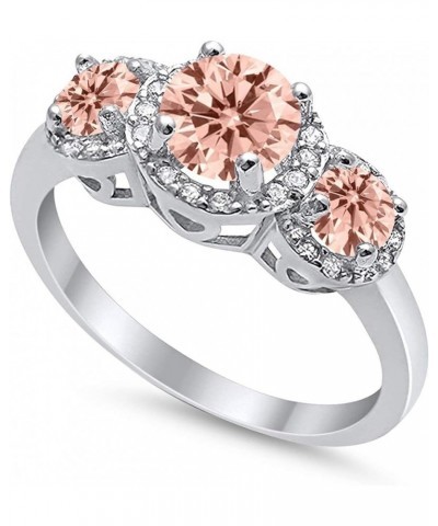 3 Stone Halo Wedding Band Ring Simulated Round CZ 925 Sterling Silver Simulated Morganite CZ $14.55 Bracelets