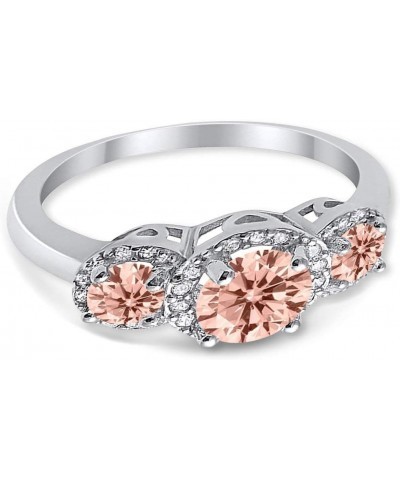 3 Stone Halo Wedding Band Ring Simulated Round CZ 925 Sterling Silver Simulated Morganite CZ $14.55 Bracelets