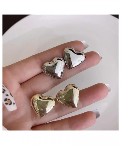 Chunky Heart Earrings for Women Girls Gold Statement Heart Earrings Silver Heart Stud Earrings Hypoallergenic Earrings Jewelr...