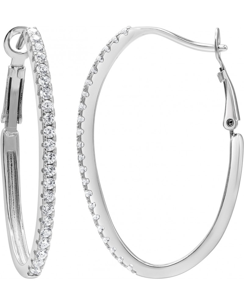 925 Sterling Silver Prong-Set Round-cut Cubic Zirconia Circle Hoop Earrings for Her | Fashion Jewelry for Women Teen Girls | ...