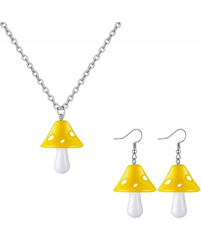 Mushroom Earrings Necklace Set Cute 3D Simulation Mushroom Pendant Necklace Mushroom Dangle Drop Earrings Colorful Mushroom V...