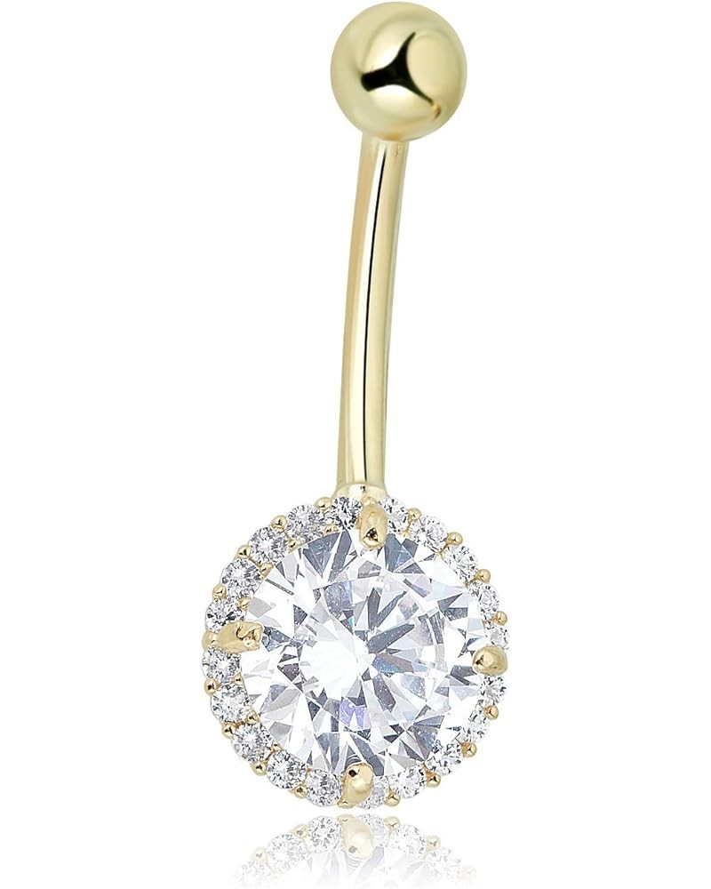 10K Gold 8mm Simulated Diamond CZ Halo Belly Button Ring Body Jewelry (14 Gauge) Yellow Gold $38.76 Body Jewelry