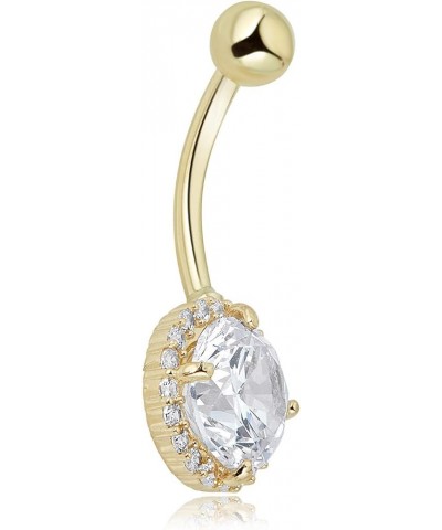 10K Gold 8mm Simulated Diamond CZ Halo Belly Button Ring Body Jewelry (14 Gauge) Yellow Gold $38.76 Body Jewelry