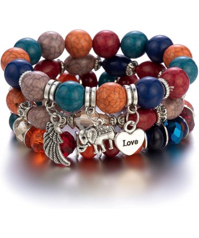 Bohemian Stackable Wood Wooden Beads Elephant Charm Tassel Stretchy Bracelet Set for Women Men Girl Boy Teen Multilayered Mul...