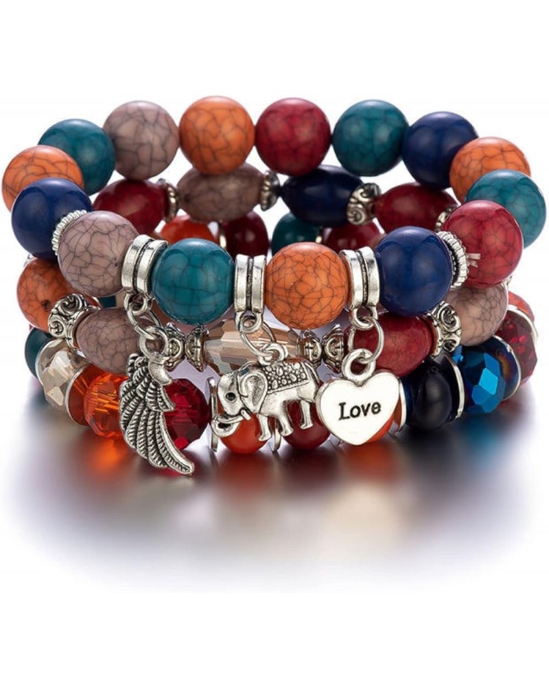 Bohemian Stackable Wood Wooden Beads Elephant Charm Tassel Stretchy Bracelet Set for Women Men Girl Boy Teen Multilayered Mul...