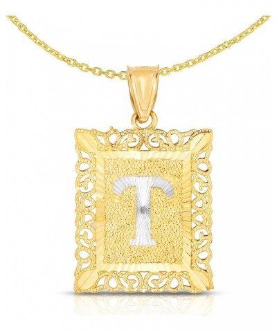 10k Yellow and White Gold A-Z Initial Square Pendant with Optional Necklace, 2 Sizes T with Necklace $34.96 Necklaces