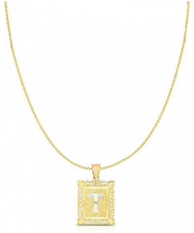 10k Yellow and White Gold A-Z Initial Square Pendant with Optional Necklace, 2 Sizes T with Necklace $34.96 Necklaces