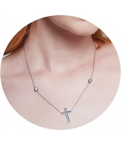 Dainty Cross Necklace for Women Girls - 18K Real Gold Plated Choker Layered Silver/Gold Cute Sideways, Cubic Zirconia Cross P...