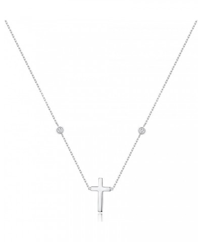 Dainty Cross Necklace for Women Girls - 18K Real Gold Plated Choker Layered Silver/Gold Cute Sideways, Cubic Zirconia Cross P...