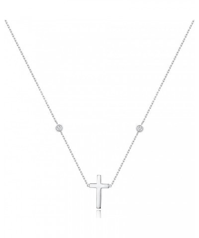 Dainty Cross Necklace for Women Girls - 18K Real Gold Plated Choker Layered Silver/Gold Cute Sideways, Cubic Zirconia Cross P...