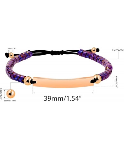 Handmade Purple Hemetite Custom Name Identity Bracelet for Women, Women's Purple Stone Personalized Name ID Bracelets for Bes...