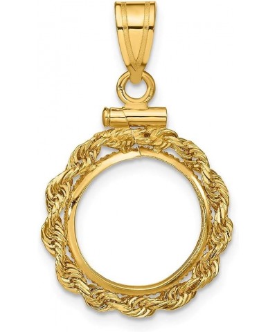 Gold Coin Bezel Pendant Mounting - 13mm 14mm 15mm - Coin Size - Rope Frame Design - 14K Yellow Gold - Screw Top with Bail Coi...