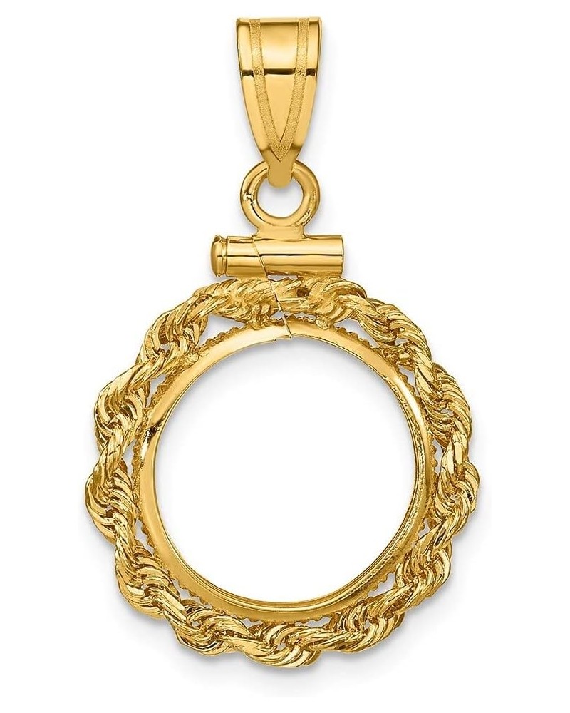 Gold Coin Bezel Pendant Mounting - 13mm 14mm 15mm - Coin Size - Rope Frame Design - 14K Yellow Gold - Screw Top with Bail Coi...