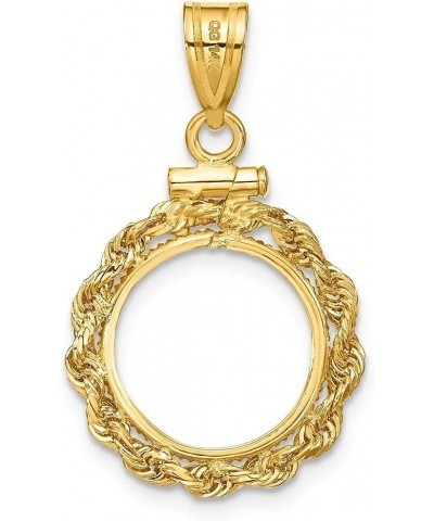 Gold Coin Bezel Pendant Mounting - 13mm 14mm 15mm - Coin Size - Rope Frame Design - 14K Yellow Gold - Screw Top with Bail Coi...