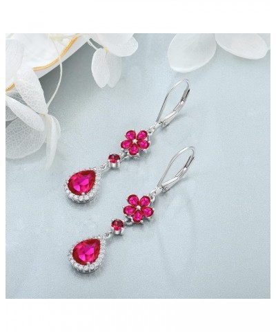 Flower Birthstone Earrings for Women 925 Sterling Silver Cubic Zirconia Teardrop Dangle Drop Earrings Jewelry Birthday Gradua...