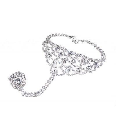 Fashion Jewelry ~ Clear Rhinestone Crystals Hand Chain Slave Bracelet Ring Combo for Women Formal or Casual ( BR6006SVCL) $11...