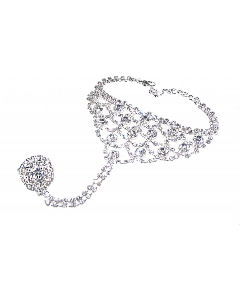 Fashion Jewelry ~ Clear Rhinestone Crystals Hand Chain Slave Bracelet Ring Combo for Women Formal or Casual ( BR6006SVCL) $11...