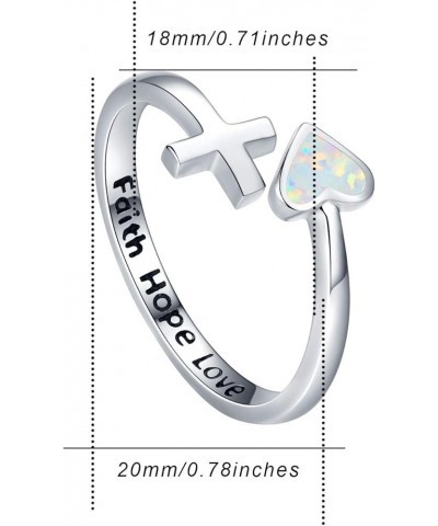 S925 Sterling Silver Love Heart Ring Engraved Faith Hope Love Blue/White Open Adjustable Opal Wrap Rings Inspirational Jewelr...