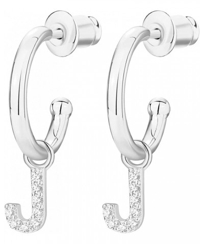 14K Gold Plated 925 Sterling Silver Post Huggie Earring With Initial Dangle |CZ Initial Huggie Hoop Earrings | Womens Cubic Z...