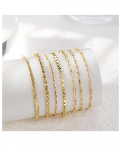 Gold Bracelets for Women Dainty 14K Gold Plated Herringbone Bracelets Jewelry Sets Stackable Figaro Chain Paperclip Link Chai...