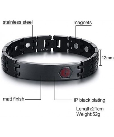 Custom Engraivng-12MM Medical Alert ID Stainless Steel Magnet Adjustable Link Bracelet Wristband for Men Women Black type 1 d...