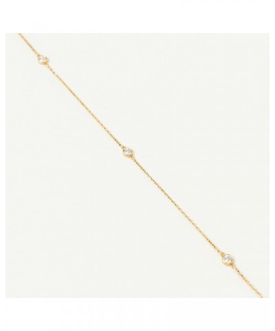 14K Solid Gold CZ Station Necklace for Women | 14K Real Gold Bezel CZ Stone By the Yard Necklace | Dainty Station Necklace | ...