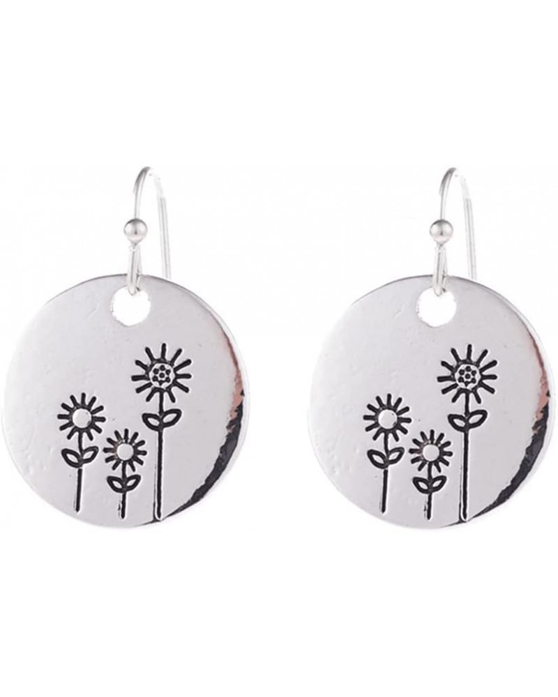 Dandelion Flower Bar Earrings, Minimalist Boho Earrings, Vintage Silver Jewelry for Women, 0.79in Diameter, Lightweight Sunfl...