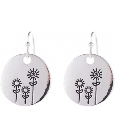 Dandelion Flower Bar Earrings, Minimalist Boho Earrings, Vintage Silver Jewelry for Women, 0.79in Diameter, Lightweight Sunfl...