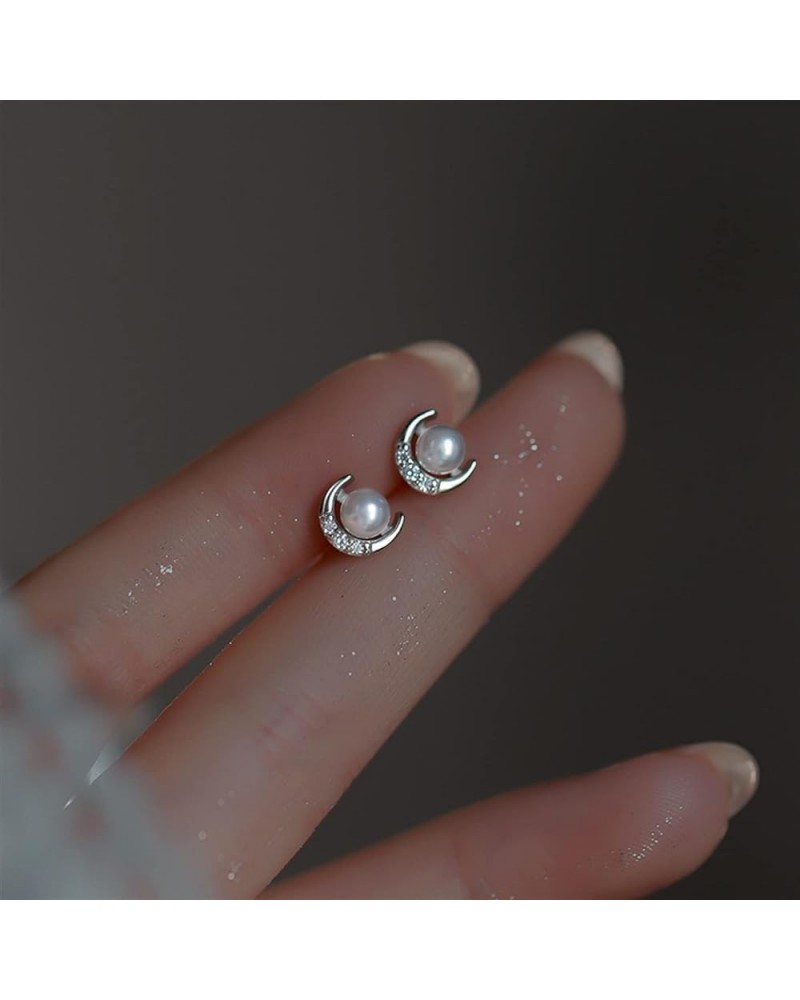 Piercing Stud Earrings for Women Star Moon Zircon 925 Silver Needles Tragus Cartilage Asymmetry Pendiente Jewelry (Color : 08...