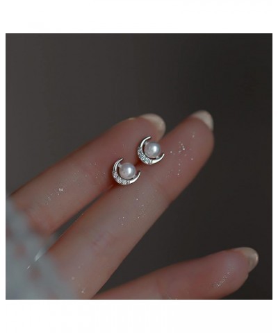 Piercing Stud Earrings for Women Star Moon Zircon 925 Silver Needles Tragus Cartilage Asymmetry Pendiente Jewelry (Color : 08...