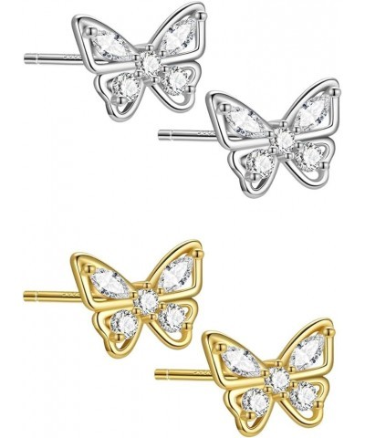 925 Sterling Silver Cubic Zirconia Butterfly Stud earrings for Women Girl Golden&Silver $10.19 Earrings