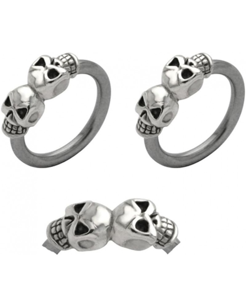 Pair of Double 2 Skull Skeleton Captive Bead Ring Lip, Belly, Nipple, Septum, Earring Hoop 12g $14.46 Body Jewelry