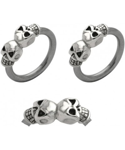 Pair of Double 2 Skull Skeleton Captive Bead Ring Lip, Belly, Nipple, Septum, Earring Hoop 12g $14.46 Body Jewelry