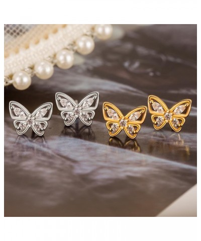 925 Sterling Silver Cubic Zirconia Butterfly Stud earrings for Women Girl Golden&Silver $10.19 Earrings