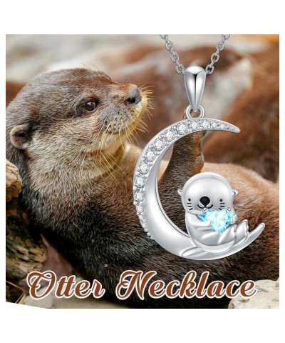 Sea Otter Necklace Sterling Silver Animal Birthstone Necklace Gifts Sea Otter Jewelry Otter Animal Gifts for Women Daughter O...