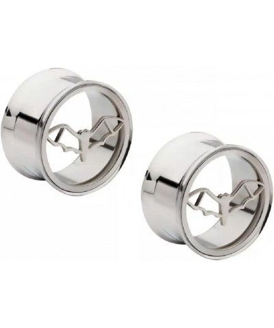 316L Stainless Steel Cut Out Bat with Open Wings Double Flared Plugs, Sold As Pair 8mm (0GA) Silver Tone $8.91 Body Jewelry