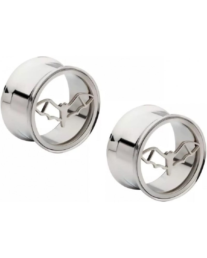 316L Stainless Steel Cut Out Bat with Open Wings Double Flared Plugs, Sold As Pair 8mm (0GA) Silver Tone $8.91 Body Jewelry