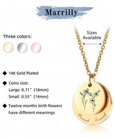 Personalized Disc Birth Flower Name Necklace with Birthstone for Women, Custom 14K Gold-Plated Dainty Letter Pendant Engraved...